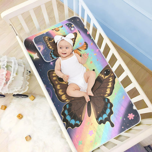 SyXIOP 28" 52" Colorful Rainbow Butterfly Cooling Baby Crib Mattress x Breathable Mattress Protector pad for Kids