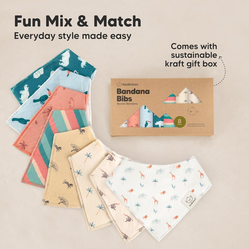 8-Pack 100% 0-36 (Countryside) KeaBabies Organic Baby Bandana Bibs for Boys, Girls - Super Absorbent Triangle Baby Bibs