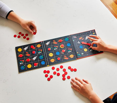 Mudpuppy Space Bingo – Magnetic Bingo Game with Travel-Friendly Tri-Fold Board for Ages 4-10, 2 Players