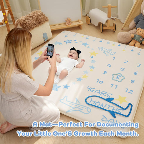 1.3" 50 x50 Thick Playmat for Floor, Monthly Milestone Mat, Padded Support Soft Plush Nursery Mat for Crawling Kick