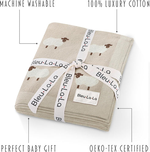 100% Cozy Baby Swaddle Blanket - Luxury Cotton Knit Soft Lightweight Unisex Receiving Stroller Quilt Blanket for Shower