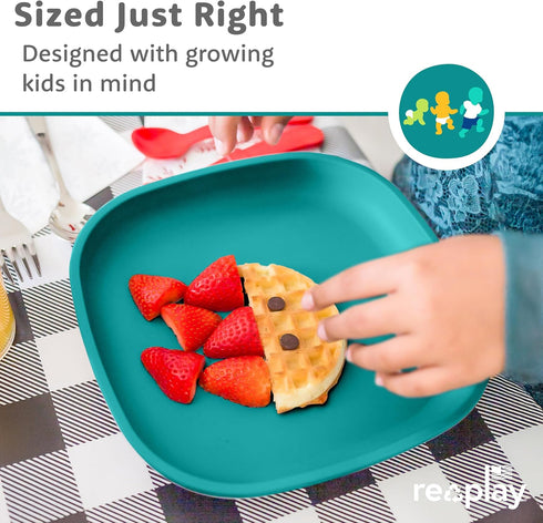 22 Oz. Set 6-7.37" 7.37" 1.25" Re-Play Toddler Plates - Deep-Walled Flat Kids Plates - Dishwasher & Microwave Safe