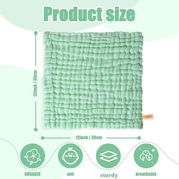 Pack 10 MUKIN Muslin Washcloths - Soft Face Cloths for Newborn, Absorbent Bath Face Towels, Wipes, Burp Cloths, Baby