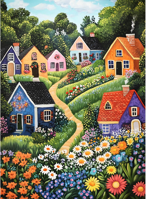 DAGIRT 300 Piece Puzzles for Adults, Idyllic Village Jigsaw Puzzles, Blooming Garden 300