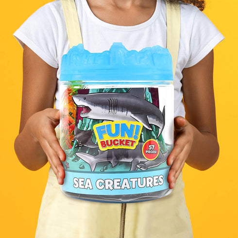 Sunny Days Entertainment Sea Creature Bucket – 56 Piece Toy Play Set for Kids with Storage Bucket