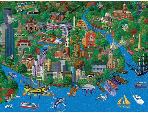 Bits and Pieces 1000 Piece Jigsaw Puzzle, Boston City View, 1000 pc Charles River by Artist Joseph Burgess