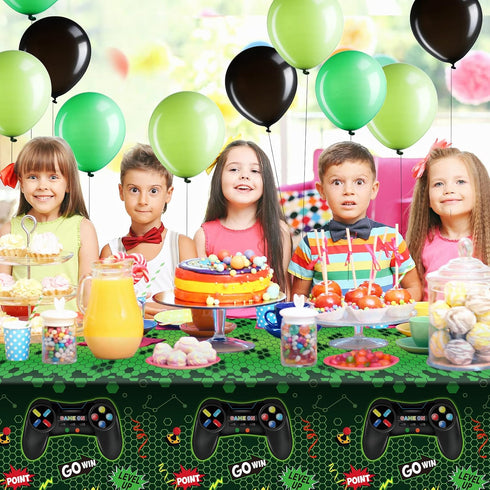 Video Game Birthday Party Decorations Set, Gaming Happy Birthday Supplies with Backdrop, Table Covers, Balloons