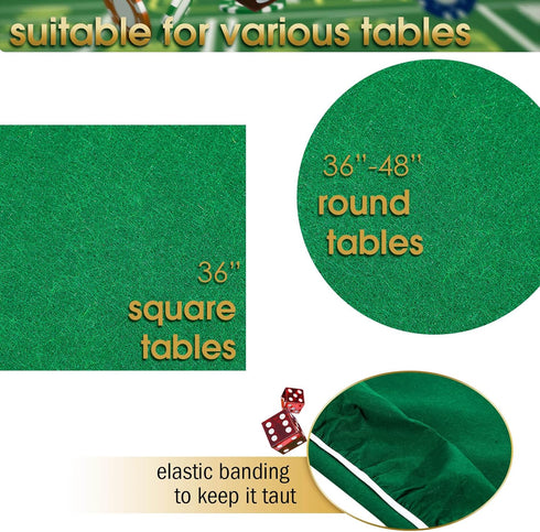 Tegeme 2 36 48 Inch Pcs Felt Table Cover for Game Round Felt Card Tablecloth Elastic Poker Tabletop to Poker Table