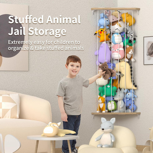 Stuffed Animal Storage Organizer, Upgraded Hammock Corner & Net for Plushie Toys with Adjustable Height for Kids