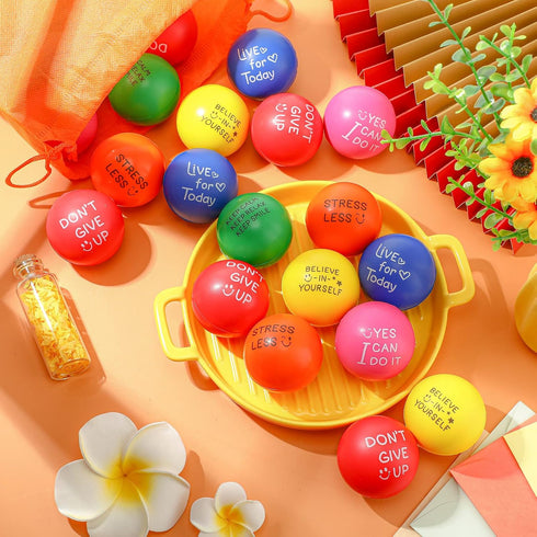 60 Pieces Motivational Stress Balls 1.97 Inch Inspirational Colorful Foam Balls for Kids Adults Anxiety Relief