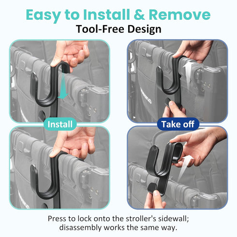 W2 W4, 88lbs (2PCS) Stroller Hooks for Wonderfold Wagon & Double-Layer Multipurpose Side Hook for Balance Bikes & Bags