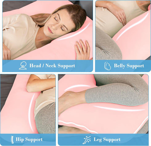 Cute Castle 57 Inch Cooling Cover Pregnancy Pillows, Soft U-Shape Maternity Pillow with Removable Cover - Full Body