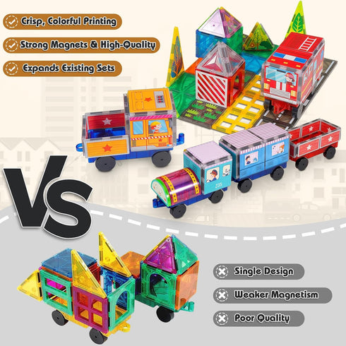 Set Set Set 3 4 5 6 7 8+ Magnetic Tiles Cars Construction Magnet Tiles Bricks Truck Expansion Sensory Toys, Educational