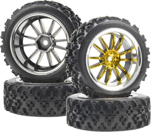 ShareGoo 4Pcs 1/10 On Road Tires & Plastics Wheel Rims, 12mm Hex Compatible with Tamiya TT01 Kyosho