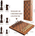 Set 15.4" 2 OUMODA Magnetic Chess for Adult Kid, Leather Chess Board with Handmade Chess Piece Including Extra Queens