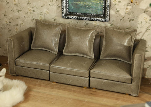 Set 1/12 iLAND Dollhouse Furniture Miniature Sectional Couch for Doll House Dcor Fit Scale Accessories, Modern Gray