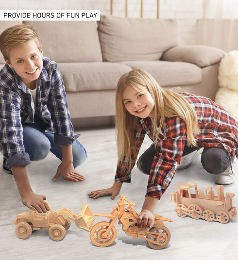 Puzzled 3D Puzzle Dirt Bike Wood Craft Model Kit, 60 Pieces Pack, Fun Educational DIY Wooden Toy to Build & Paint