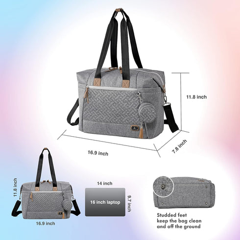 Dikaslon Large Diaper Bag Tote for Mom and Dad, Multifunction Baby Tote Bag with Pacifier Case and Changing Pad, Grey