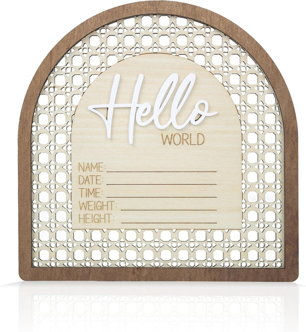 TTMerriwood Baby Announcement Sign 6.5 Inch Wooden Hello World Newborn Welcome Sign Birth