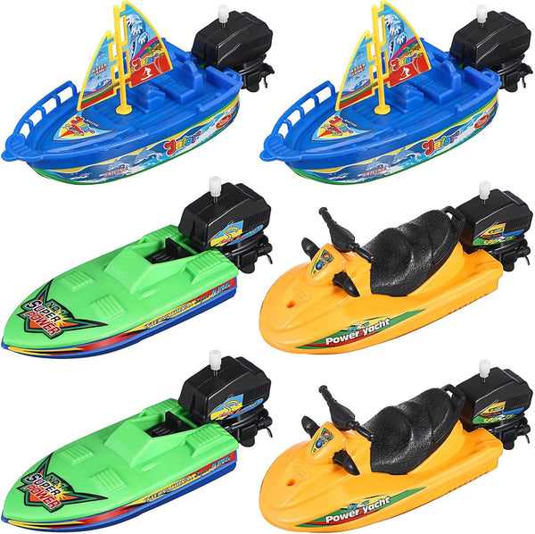 Toyvian Kids Plastic Boat Toys: 6PCS Boys Vehicles Playset Boatsail Wind up
