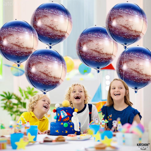 KatchOn Big Galaxy Balloons - 22 Inch Pack of 6, 360 Degree 4D Round Sphere Balloons for Space Themed Party Decorations