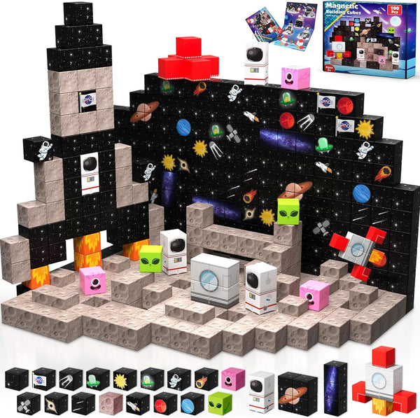 Annexfun Magnetic Blocks-100PCS Magnetic Building Blocks,Space Rocket Magnetic Tiles Cubes 2026 Upgraded
