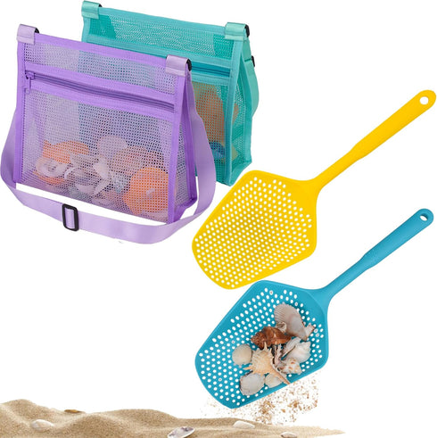 MUYIZI Beach Mesh Shovel with Mesh Shell Bags Kids Filter Sand Scooper