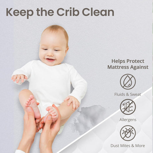 SafeRest Waterproof Mattress Protector Crib Size Absorbent Breathable Soft Fitted Bed Cover with Stretchable Pockets