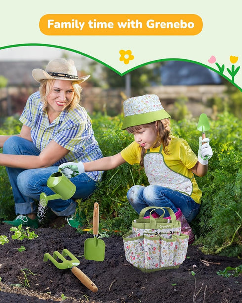 Set Kids Gardening Toys, Quality Garden Tool Kit for Kids and Toddlers, Includes Two Shovels, Garden hat,Rake