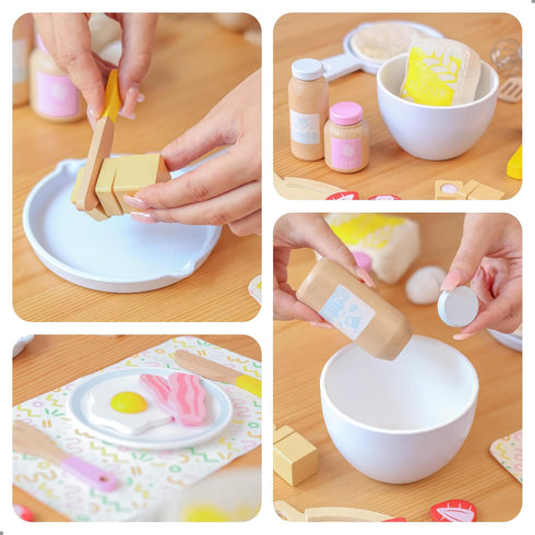 Set 44 Set 3 4 5 UMU Wooden Pancake Play Pcs Pretend Cooking Toy with Pan, Spatula, Syrup, Toppings & More Kitchen Play
