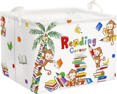 Clastyle Reading Corner School Classroom Book Basket, 36L Large Monkey Book Tree Shelf for Kid Room, Collapsible Storage