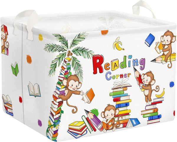 Clastyle Reading Corner School Classroom Book Basket, 36L Large Monkey Book Tree Shelf for Kid Room, Collapsible Storage