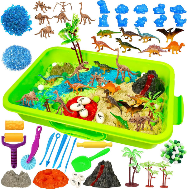 Bbiamsleep Dinosaur Sensory Bin, 147 Pcs Dinosaurs Sensory Set with Sandbox 10
