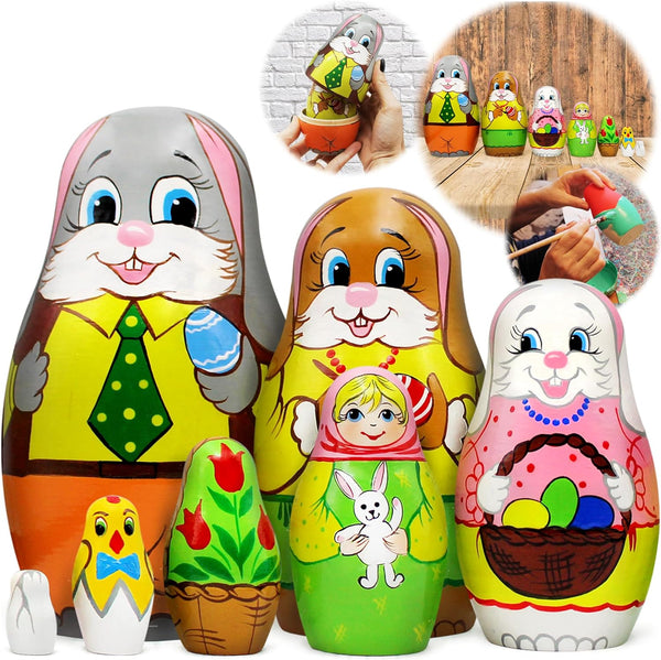 AEVVV Easter Nesting Dolls Set - 7 pcs Russian Dolls Easter Bunny Decorations