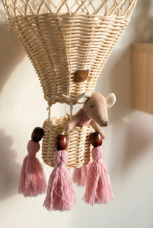 Generic Handmade Rattan Hot Air Balloon Wall Decor Boho Nursery and Kids Room Hanging (Small)