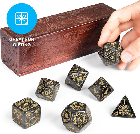 Wiz Dice Titan Dice Set - Polyhedral Large Dice for Tabletop RPG Adventure Games with Wooden Box - DND Jumbo Dice