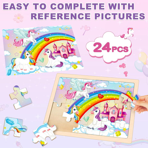 3 4 5 4 Pack 24 Wooden Princess Puzzles for Kids Age Year Old, Pcs Montessori Toddler Jigsaw Puzzles for Girl boy