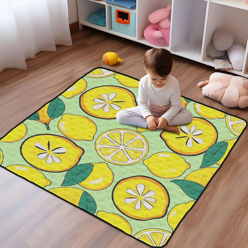 EtherSpher foldablummy 50'' 50''tapete Yellow Lemon Large Non-Slip Baby Playmat for Indoor Outdoor Waterproof Time
