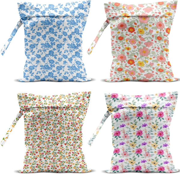 VBCVBGFH 4 Pack Colorful Flowers Wet Bag Waterproof Washable Reusable Wet Dry Bag