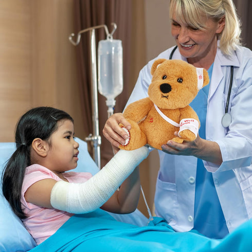 10 inches Hopearl Adorable Bear Toy Gift with Broken Arm, Soft Stuffed Animal, Comforting Companion, Brown