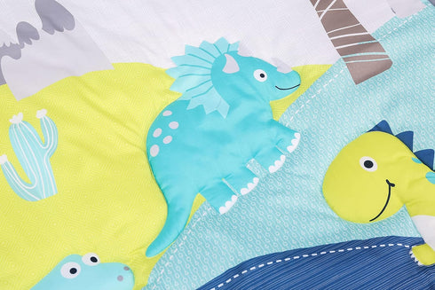 CribMATE 3 Set Set PCs Blue Dinosaur Nursery Crib Bedding Quilt + Fitted Sheet + Skirt Baby Boy Dino Themed Cot Bedding