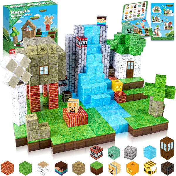 Magnetic Blocks-100PCS Magnetic Building Blocks, Stacking Magnetic Tiles, STEM Montessori Sensory Toys for Ages 3-10