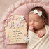 QFGasre 3D Baby Announcement Sign Hello Worlds Newborn Sign Wooden Pink Bows Birth Announcement Signs Shes Here Card