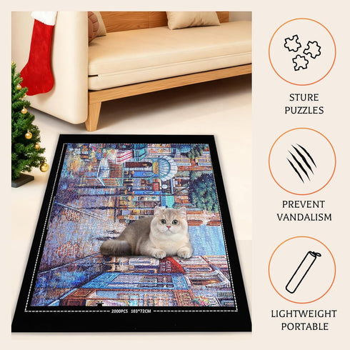 2000 1500 1000 500 Jigsaw Puzzle Mat Roll Up - Pieces Puzzel Matte, Black Roll-Up Puzzles Mats Felt Save Trays