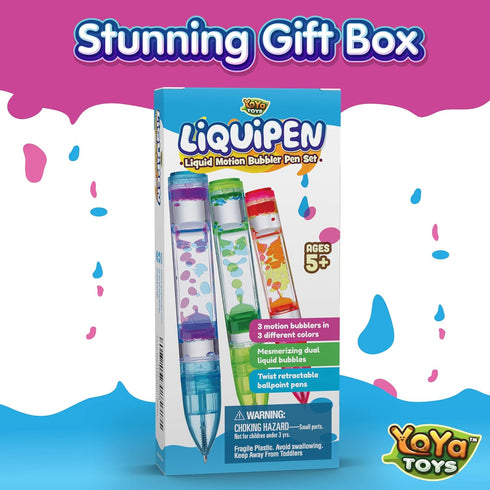 (3 Pack) 3 YoYa Toys Liquipen - Liquid Motion Bubbler Pen Toy - Colors - Colorful Timer Pens for Focus, Stress