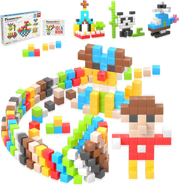 Picasso Cubes 1” Magnetic Puzzle Cubes, 108 Piece Building Block Set for Early Education STEM Learning