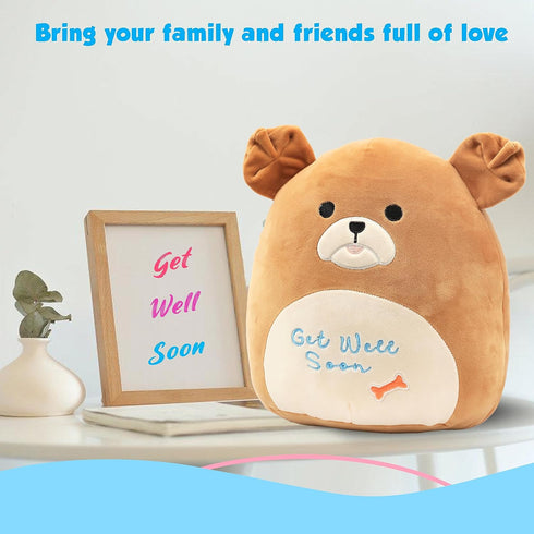 Easfan 13'' Brown Get Well Soon Puppy Plush Pillow, Soft Cute Shar Pei Dog Gifts for Kids Patient Feel Better for Women