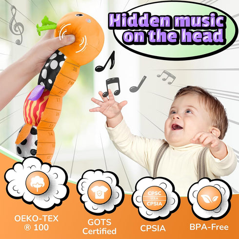 LIGHTDESIRE 3 6 12 Tummy Baby Toys Musical Caterpillar,Stuffed Animals Infant Toys Months Sensory Toys with Ruler
