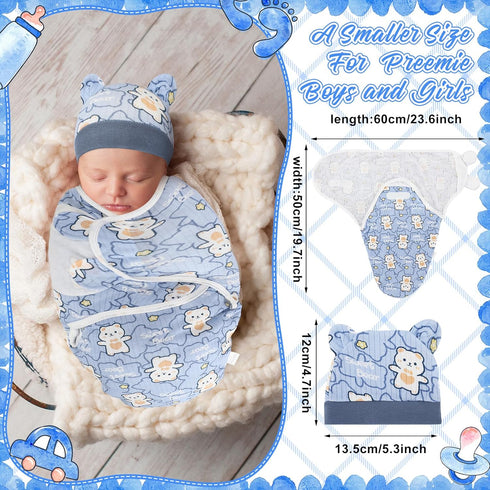 VitalCozy 6 Pack Set 3-7 Lbs) Cotton Baby Swaddle Blanket Wrap with Matching Hat - Preemie Receiving Blanket