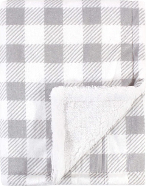Hudson Baby Unisex Plush Mink and Sherpa Blanket - Gray Plaid, One Size